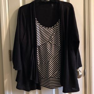1XL Black & White Striped Blouse with Cardigan
